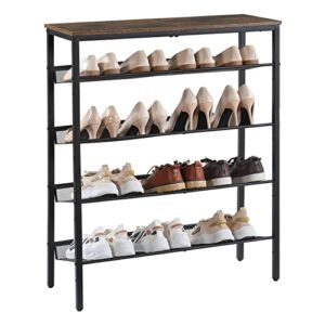 kavonty shoe rack 5 tier,shoe rack organizer for closet entryway with storage shelves and spacious top,20-25 pairs shoes，shoe shelf, steel frame,industrial, rustic brown and black
