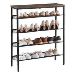 Kavonty Shoe Rack 5 Tier,Shoe Rack Organizer for Closet Entryway with Storage Shelves and Spacious Top,20-25 Pairs Shoes，Shoe Shelf, Steel Frame,Industrial, Rustic Brown and Black