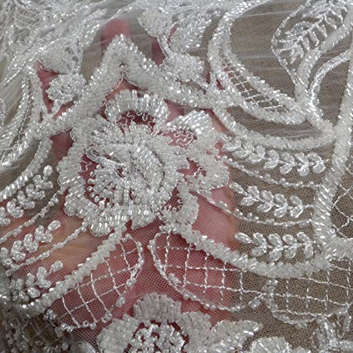 Special Large Patterns Design La Belleza Beading lace Fabric 49" Width Beautiful Easy to Cut for Wedding Dress White lace Fabric Off White 2 Yards