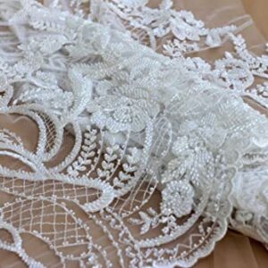 Special Large Patterns Design La Belleza Beading lace Fabric 49" Width Beautiful Easy to Cut for Wedding Dress White lace Fabric Off White 2 Yards