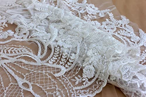 Special Large Patterns Design La Belleza Beading lace Fabric 49" Width Beautiful Easy to Cut for Wedding Dress White lace Fabric Off White 2 Yards