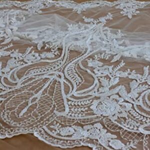 Special Large Patterns Design La Belleza Beading lace Fabric 49" Width Beautiful Easy to Cut for Wedding Dress White lace Fabric Off White 2 Yards