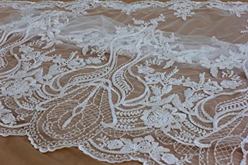 Special Large Patterns Design La Belleza Beading lace Fabric 49" Width Beautiful Easy to Cut for Wedding Dress White lace Fabric Off White 2 Yards