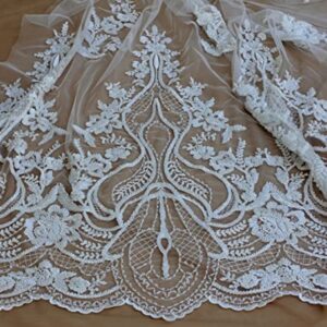 Special Large Patterns Design La Belleza Beading lace Fabric 49" Width Beautiful Easy to Cut for Wedding Dress White lace Fabric Off White 2 Yards