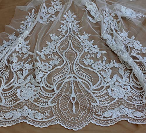 Special Large Patterns Design La Belleza Beading lace Fabric 49" Width Beautiful Easy to Cut for Wedding Dress White lace Fabric Off White 2 Yards