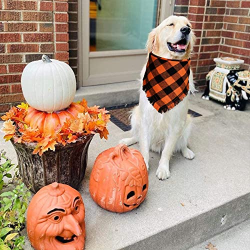 JOTFA 4 Pack Halloween Thanksgiving Day Christmas Dog Bandanas, Holiday Plaid Dog Puppy Bandana with Tassel Edge Dog Costume for Small Medium Large Dogs Pets