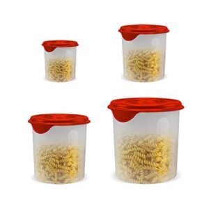 plasvale food storage containers with lids, freezer, microwave and dishwasher safe - bpa free (8-pieces set, red, model 6)