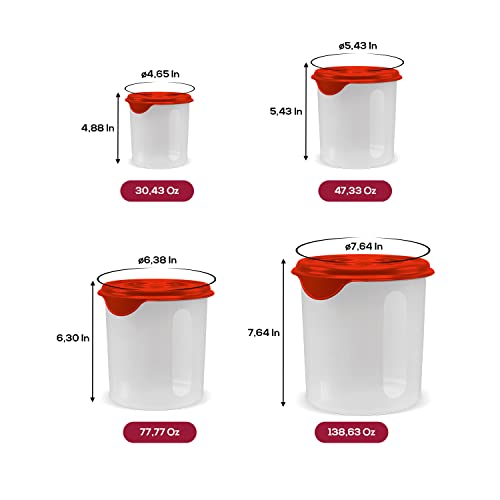 Plasvale Food Storage Containers with Lids, Freezer, Microwave and Dishwasher Safe - BPA Free (8-Pieces Set, Red, Model 6)
