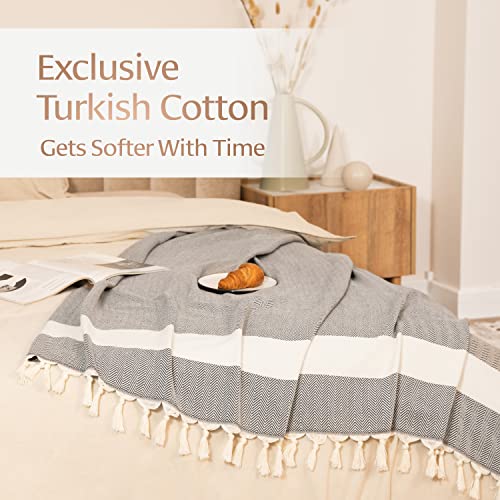 Luxurious Turkish Cotton Blanket - Soft, Large, Lightweight, and Breathable - Boho Style for Bed, Couch, and Home