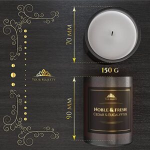 Your Majesty Cedarwood and Eucalyptus Scented Candle for Home [35 Hours Burning Time] Natural Soy Wax Candle with Essential Oils, Clean Burn Aromatherapy Candle, 5.3 Oz