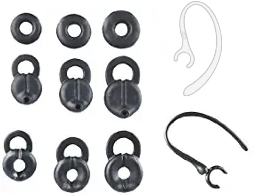 Zotech Earbud Gel & Ear Hook for Plantronics, 9 Pcs (Small/Medium/Large) Black Replacement Eargel & 2 Pcs Black Clear Ear Hook, Fit for Plantronics M155 M165 M1100 M100 M55 M28 M25 Voyager Edge