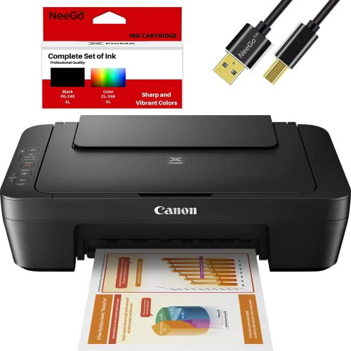 Canon PIXMA MG Series All-in-One Color Inkjet Printer, 3-in-1 Print, Scan, and Copy or Home Business Office, Auto Scan Mode, Bonus Set of NeeGo Ink and 6 Ft NeeGo Printer Cable