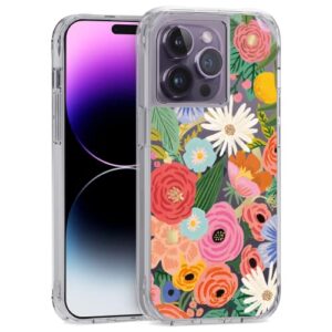 rifle paper co. iphone 14 pro case [compatible with magsafe] [10ft drop protection] cute iphone case 6.1" with floral pattern, anti-scratch tech, shockproof material, slim fit - garden party blush