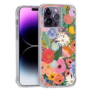 rifle paper co. iphone 14 pro max case [compatible with magsafe] [10ft drop protection] cute iphone case 6.7" with floral pattern, anti-scratch tech, shockproof material, slim fit - garden party blush