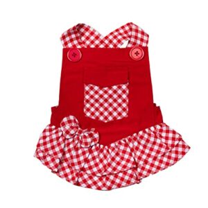doggy parton red gingham overalls dress for pets, small (22120769)