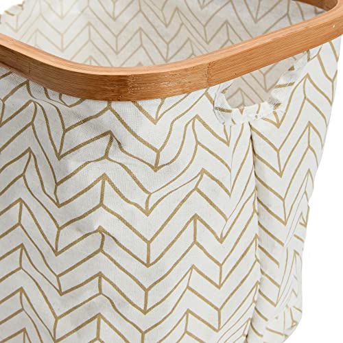 Household Essentials Bamboo Rimmed Krush Basket with Cutout Handles, Set of 2 Sizes, Tan Chevron