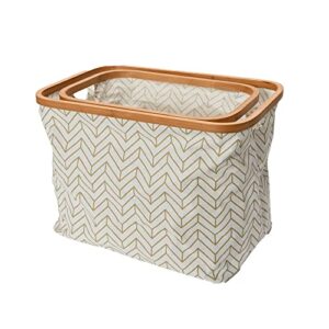 Household Essentials Bamboo Rimmed Krush Basket with Cutout Handles, Set of 2 Sizes, Tan Chevron