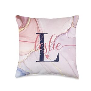 girl name on l lettering for women girls leslie letter l initial monogram calligraphy personalized throw pillow, 16x16, multicolor