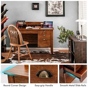GOFLAME 48” Computer Desk with Hutch, Vintage Home Office Desk with Storage Drawers & Shelves, Space Saving Laptop PC Table, Wooden Study Writing Workstation, Rustic Brown