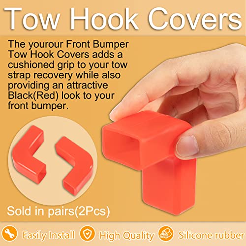 yourour Factory Front Bumper Tow Hook Covers,Fit for Jeep Wrangler JK, JL, Gladiator JT 2007-2022,Add Cushioned Grip to Tow Strap Recovery (Red-2Pcs)