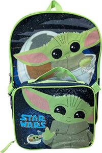 fast forward star wars the mandalorian baby yoda 15 inch kids backpack with removable lunch box (grey-navy-green)