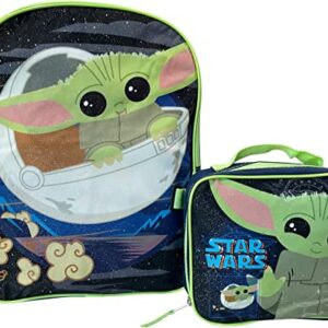 Fast Forward Star Wars The Mandalorian Baby Yoda 15 Inch Kids Backpack With Removable Lunch Box (Grey-Navy-Green)