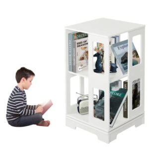 nisorpa 2 tier rotating bookshelf, 360° revolving square bookcase floor-standing storage display rack for kids & adults, used in bedrooms living rooms study office (30"x18"x18")