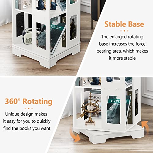 Nisorpa 2 Tier Rotating Bookshelf, 360° Revolving Square Bookcase Floor-Standing Storage Display Rack for Kids & Adults, Used in Bedrooms Living Rooms Study Office (30"x18"x18")