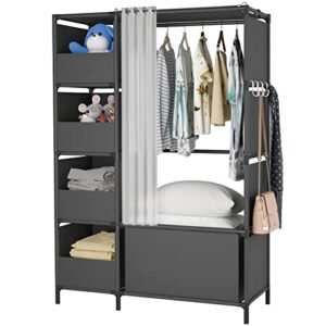 moyipin portable wardrobe clothes storage closet cabinet with curtain, for living room, bedroom, black