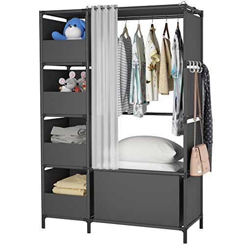 MOYIPIN Portable Wardrobe Clothes Storage Closet Cabinet with Curtain, for Living Room, Bedroom, Black