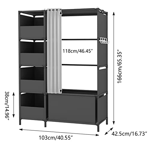 MOYIPIN Portable Wardrobe Clothes Storage Closet Cabinet with Curtain, for Living Room, Bedroom, Black