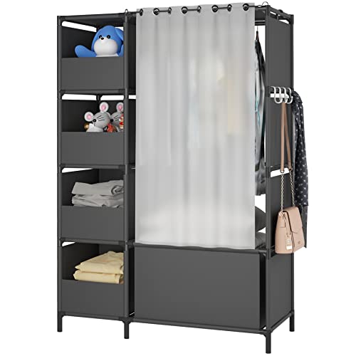 MOYIPIN Portable Wardrobe Clothes Storage Closet Cabinet with Curtain, for Living Room, Bedroom, Black