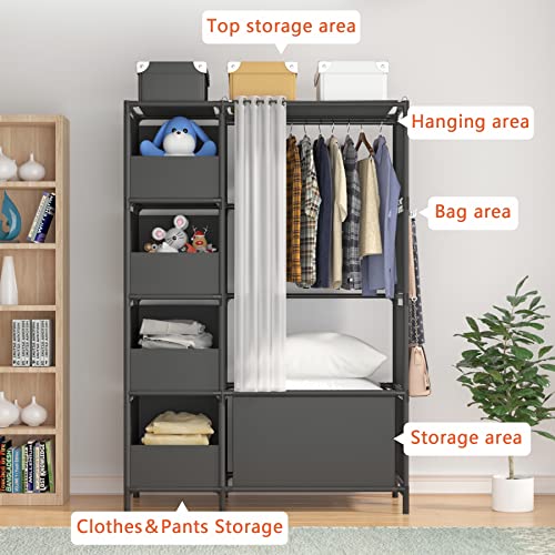 MOYIPIN Portable Wardrobe Clothes Storage Closet Cabinet with Curtain, for Living Room, Bedroom, Black