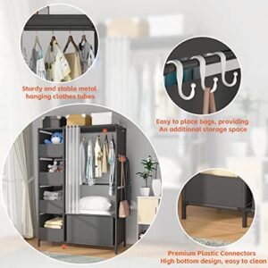 MOYIPIN Portable Wardrobe Clothes Storage Closet Cabinet with Curtain, for Living Room, Bedroom, Black