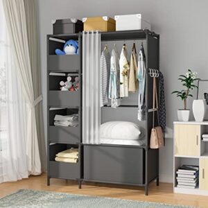 MOYIPIN Portable Wardrobe Clothes Storage Closet Cabinet with Curtain, for Living Room, Bedroom, Black