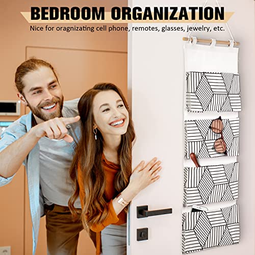 Shappy 4 Pcs Over Door Hanging Organizer Storage Bags Waterproof Canvas Wall Mount Closet with Pockets and Hooks Multi Functional for Bedroom Bathroom Magazine, Black Beige