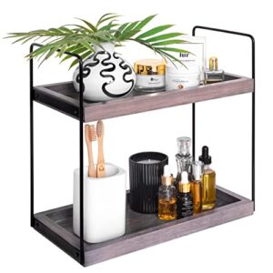 hidden haven - upgraded - 2 tier wooden countertop organizer lightly lacquered to resist water and stains - multi-use organizer - bathroom organizer, kitchen organizer (smoked ash)