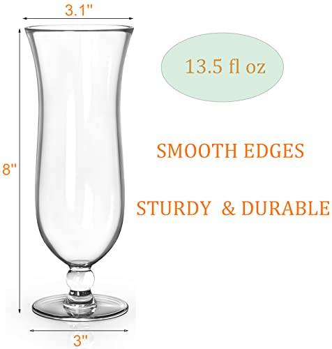 Yesland 6 Pcs Hurricane Glass - 13.5 oz Break-Resistant Plastic Pina Colada Cocktail Glasses Clear Tulip Drinking Cups for Drinking Cocktails, Full-Bodied Beer, Juice, Tropical Drinks, Water