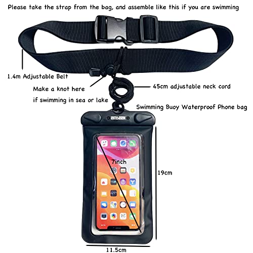 EMSEEK Waterproof Waist Pouch Surfing Crossbody Belt Dry Phone bag Floating Fanny Dry Pack swimming Waterproof Case with Cash key holder for Iphone 14 13 12 11 Pro Max Galaxy S22 Note 20(Black)