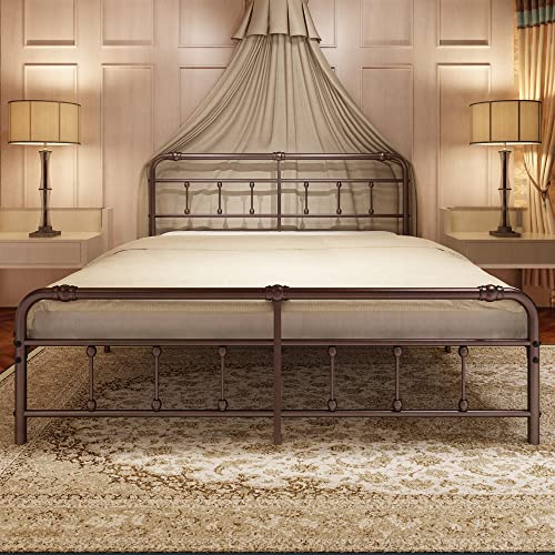 Ponsalion King-Bed-Frame with-Headboard and-Footboard Set - Platform Bed Frame King Size,16 Inches High,no Box Spring Needed,Easy to Assemble(Brown)