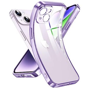 supdeal crystal clear case for iphone 14, [not yellowing] [camera protection] [military grade drop tested] transparent shockproof protective phone case soft silicone slim cover, 6.1 inch, purple