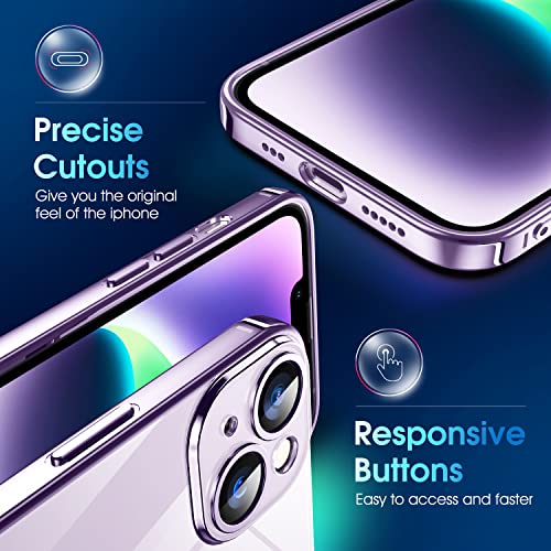 Supdeal Crystal Clear Case for iPhone 14, [Not Yellowing] [Camera Protection] [Military Grade Drop Tested] Transparent Shockproof Protective Phone Case Soft Silicone Slim Cover, 6.1 inch, Purple