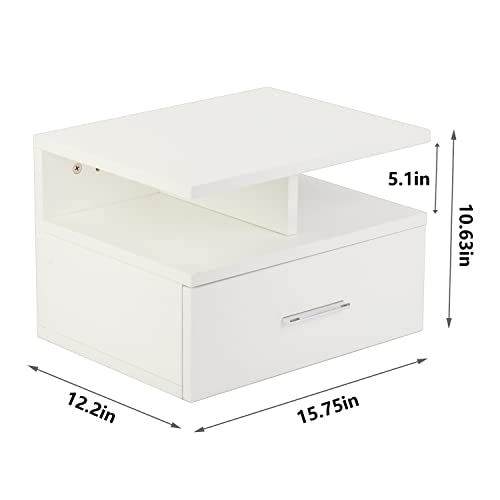 tonchean Floating Nightstand with Drawer, Wall Mounted Nightstand White, Floating Bedside Table Wall Mount Bedside Table Side Table for Bedroom Living Room