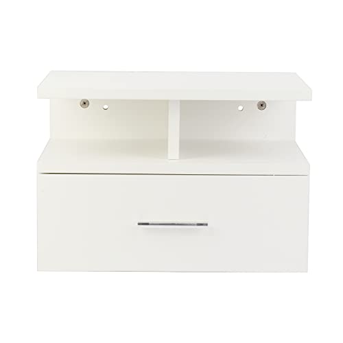 tonchean Floating Nightstand with Drawer, Wall Mounted Nightstand White, Floating Bedside Table Wall Mount Bedside Table Side Table for Bedroom Living Room