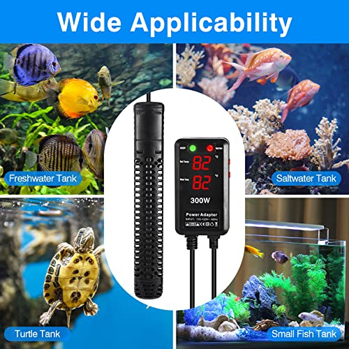 SZELAM Aquarium Heaters 300W Submersible Fish Tank Heater 55 Gallon, Anti-Dry Burning and Anti-Overheating, Explosion-Proof Fast Heating Fish Heater for Freshwater and Saltwater Aquarium Tank Heater