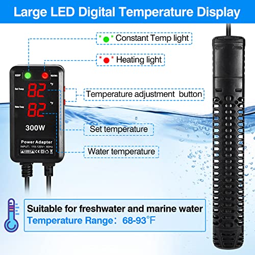 SZELAM Aquarium Heaters 300W Submersible Fish Tank Heater 55 Gallon, Anti-Dry Burning and Anti-Overheating, Explosion-Proof Fast Heating Fish Heater for Freshwater and Saltwater Aquarium Tank Heater