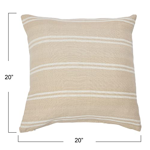 Creative Co-Op 20" Square Interwoven Double-Striped Cotton Pillow Decorative Pillow Cover, 20" x 20", Beige