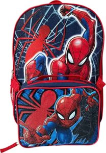 spider-man 15 inch kids backpack with removable lunch box set (navy blue-red)