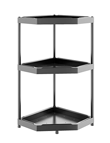 villertech Corner Shelves 3 Tier Small Corner Bookshelf Kitchen Bathroom Standing Shelf Display Rack Storage Rack Plant Stand Room Decor Black