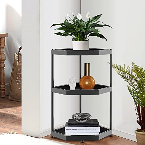 villertech Corner Shelves 3 Tier Small Corner Bookshelf Kitchen Bathroom Standing Shelf Display Rack Storage Rack Plant Stand Room Decor Black